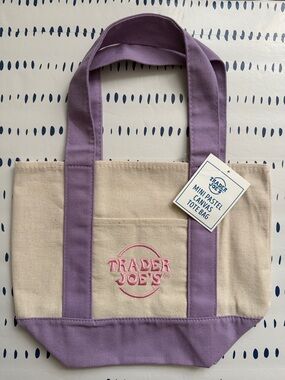 Trader Joe's Mini Canvas Tote Bag in Lavender and Light Pink